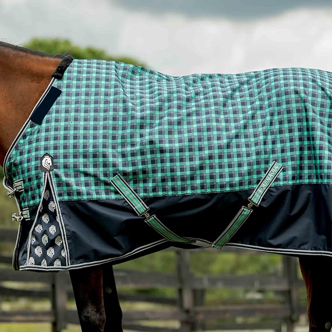 Equinavia Norse No Fill Horse Rain Blanket (0g) | Waterproof Lightweight Turnout Sheet - Black - 66 in - Navy/Turquoise - 84 in