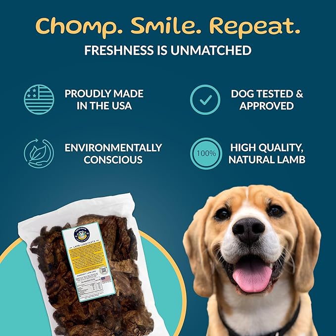 TREATOPIA Lamb Lung Filet Dog Treats, 2 LB Bag - All-Natural, Sustainable, Healthy, High Protein, Hand-Trimmed, Slow-Roasted, Made in The USA, Nutritious, No Additives, No Fillers
