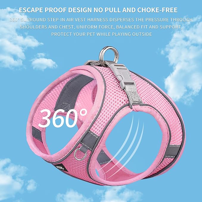 AIITLE Easy Walk Dog Harness and Leash Set - Pet Supply No Pull, Step in Adjustable Pet Harnesses with Padded Vest for Summer, No Choke Over, Easy to Put on Medium Dogs Pure Pink L