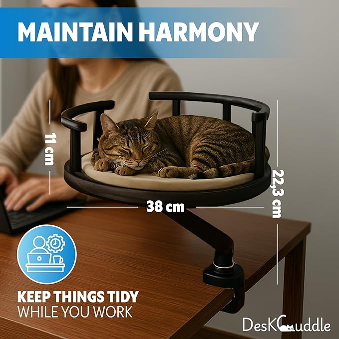 Desk-Mounted Cat Bed with Memory Foam Cushion – Eco-Friendly Wood, Washable Non-Slip Covers – Keeps Your Pet Close While You Work – Modern Cat Furniture