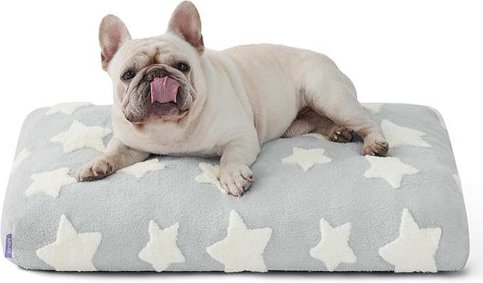 Lesure Dog Beds Medium Size-Thick Shredded Chopped Foam Pet Bed Indoor with Removable Cover, Cute Modern Fuzzy Plush & Anti Slip Bottom, Grey
