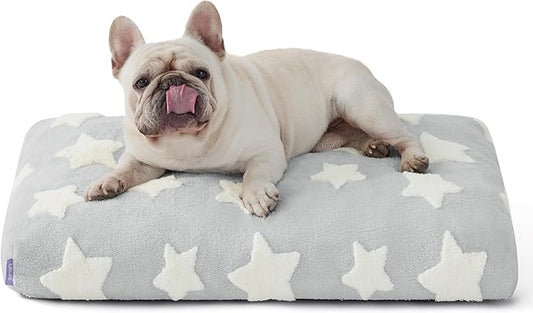 Lesure Dog Beds Medium Size-Thick Shredded Chopped Foam Pet Bed Indoor with Removable Cover, Cute Modern Fuzzy Plush & Anti Slip Bottom, Grey