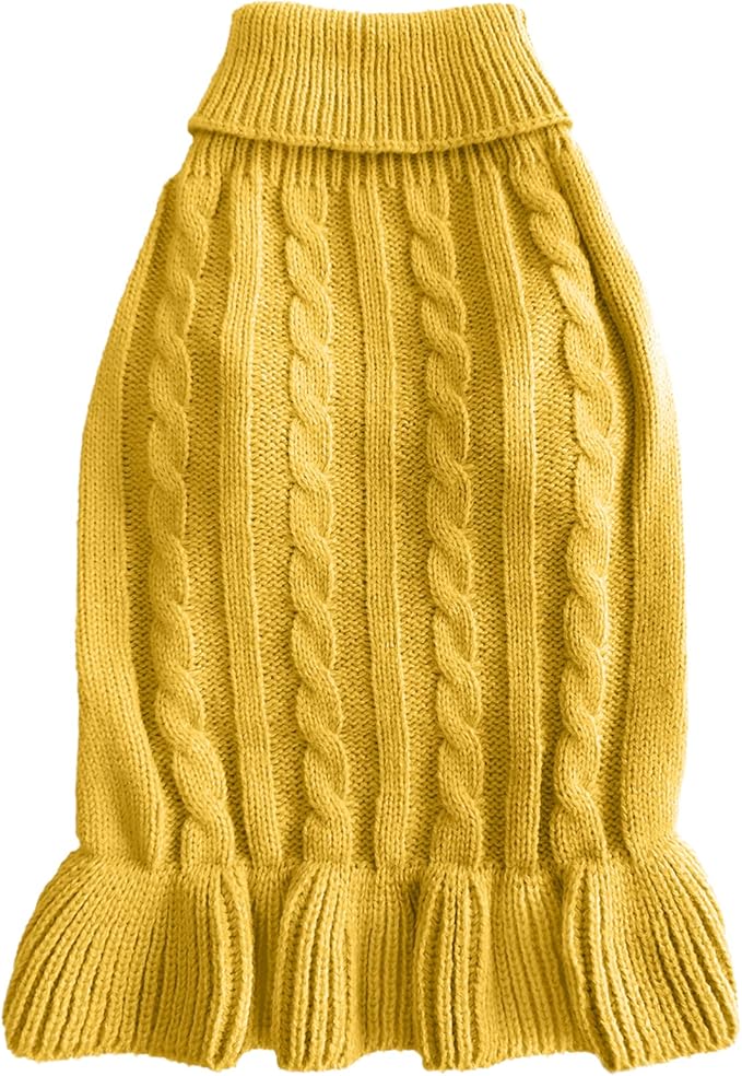 CHBORCHICEN Small Dog Sweaters Knitted Pet Cat Warm Dog Sweatshirt Winter Clothes Kitten Puppy Sweater (S, Dress-Yellow)