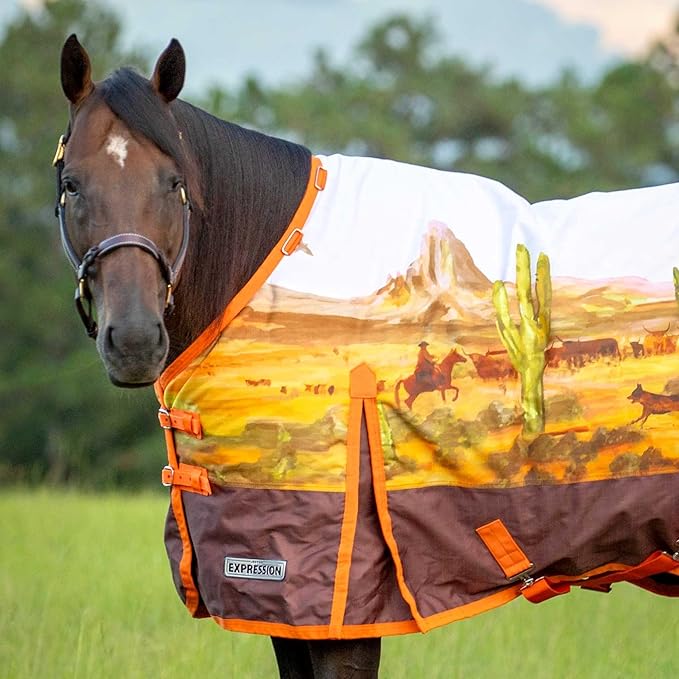 Jeffers Expression 1200 Denier Standard Neck Turnout Blanket, Cattle Drive Pattern, 72" - Waterproof, Breathable Horse Blanket with 240 gram Polyfill, Ideal Protection for Winter, Medium Weight