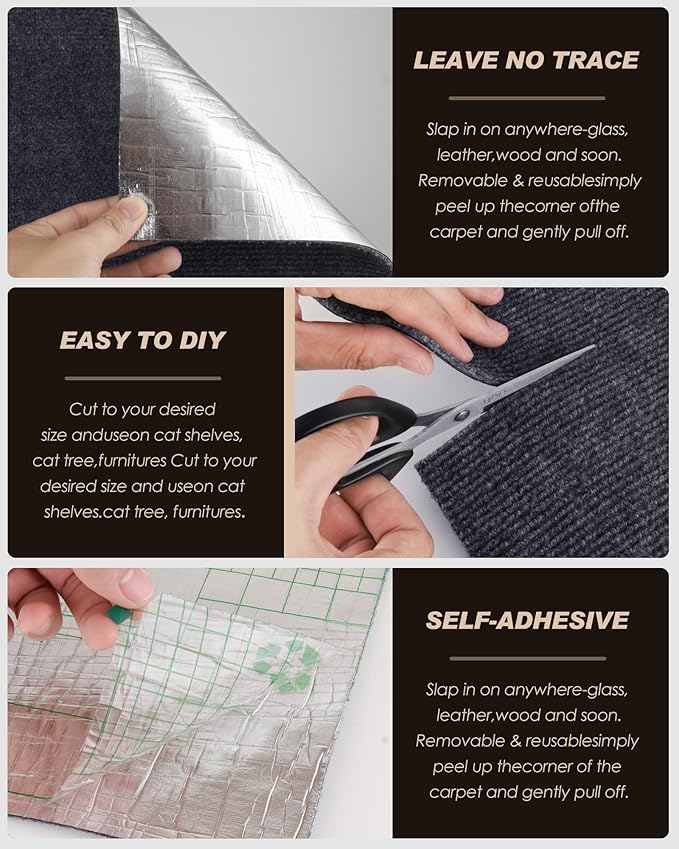 Cat Scratch Furniture Protector, Trimmable Self-Adhesive Carpet, DIY Climb Cat Scratcher Mat for Covering Cat Tower and Couch Protector from Cat Claws (157.4x15.8in Dark Gray)
