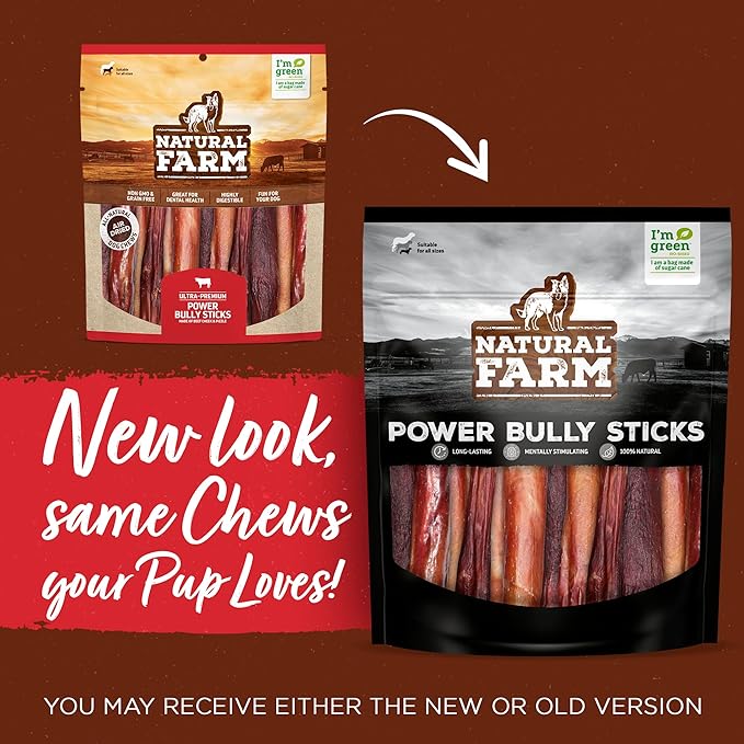 Natural Farm Power Bully Sticks Dog Chews (6”,8 Ounces), 2-in-1 Power Chews: Premium Beef Cheek Wrapped in Beef Pizzle, Double Chewing Time, Promotes Dental Health, Great for Medium Dogs