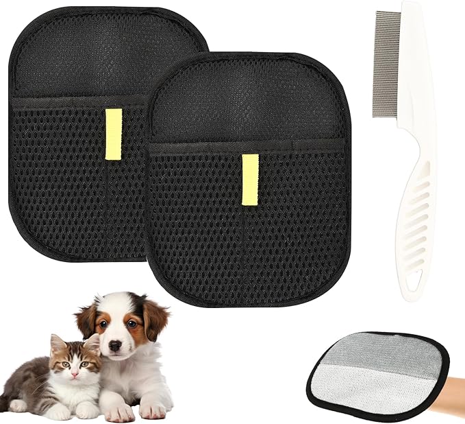 2 PCS Pet Hair Removal Glove, Electrostatic Pet Hair Remover for Cats & Dogs, Cleaning Gloves for Carpet, Couch, Furniture, Car Seat, Double-Sided, Reusable, Washable