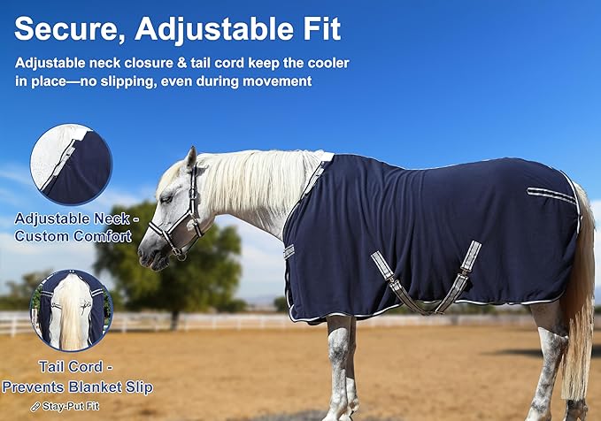 Horse Fleece Cooler, Blanket Liner - 300g Anti-Pilling Fleece, Moisture-Wicking, Cooling & Drying for Post-Workout, Bath & Travel, Prevent Overheating & Chilling Navy 75
