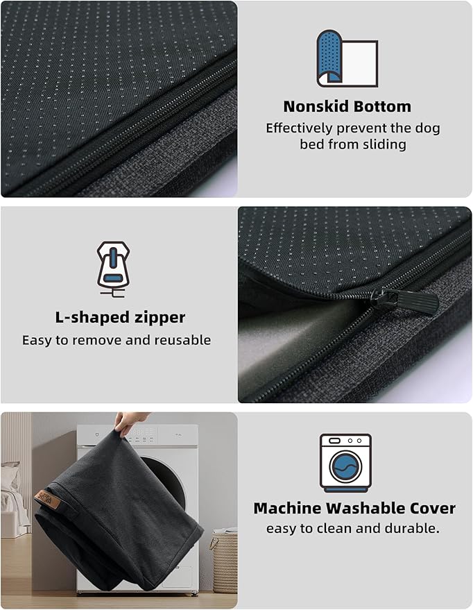 Sytopia 42 Inch Chew Proof Dog Crate Bed, Orthopedic Waterproof Dog Bed for Extra Large Dogs, Removable Washable Cover, Egg Crate Foam Mat, Suitable for Dogs Up to 100 Lbs, Dark Gray