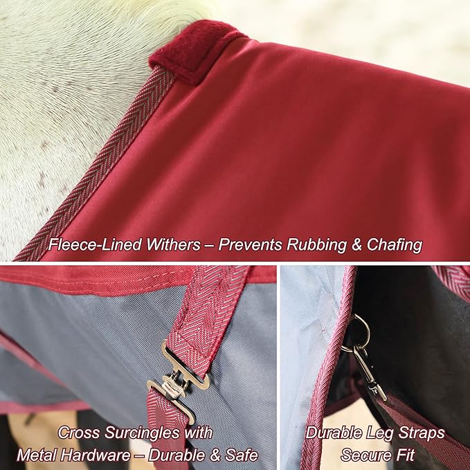 BARN & STABLE 600Denier 3000mm/3000mvp Super Waterproof & Breathable Horse Blankets for Winter with 200g Fill