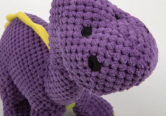goDog Dinos Bruto Checkers Tough Plush Toy with Chew Guard Technology, Durable Checkered Fabric & Squeaker for Active Play, Purple, Large