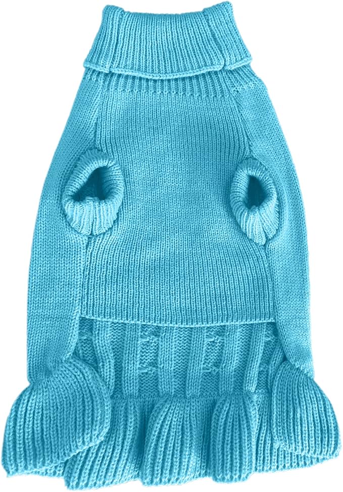 CHBORCHICEN Small Dog Sweaters Knitted Pet Cat Warm Dog Sweatshirt Winter Clothes Kitten Puppy Sweater (M, Dress-Sky Blue)