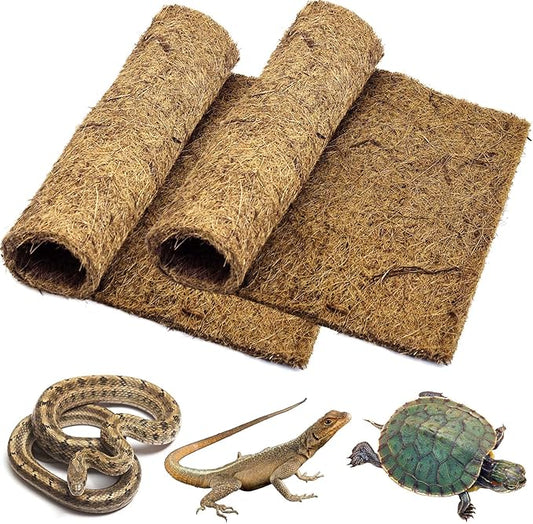 PIVBY 2 PCS Reptile Carpet, Natural Coco Coir Mat (19.6" x 11.7"), Coconut Fiber Substrate Pet Terrarium Liner for Bearded Dragon Tortoise Habitat Lizards Turtles Snakes Iguana Hermit Crab