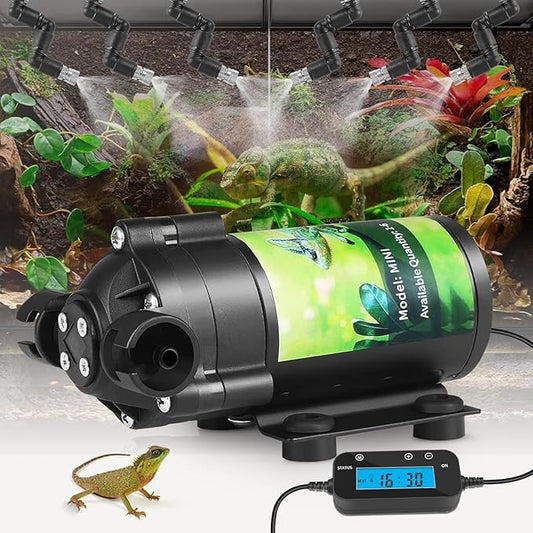 Reptile Mister System, External Timer & 360° Adjustable Nozzle, Humidifier for Reptiles, Amphibians, Rainforest Plants and Aquariums
