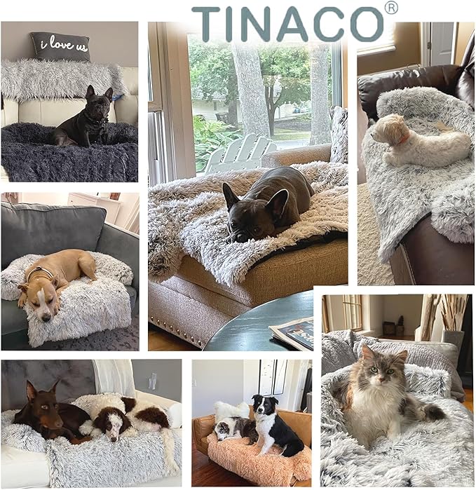 Tinaco Luxurious Calming Dogs/Cats Bed Mats, Dog Pad Washable Removable Couch Cover, Plush Long Fur Mat for Pets, Waterproof Lining, Perfect for Small, Medium and Large Dogs and Cats (Beige, 31"x23")
