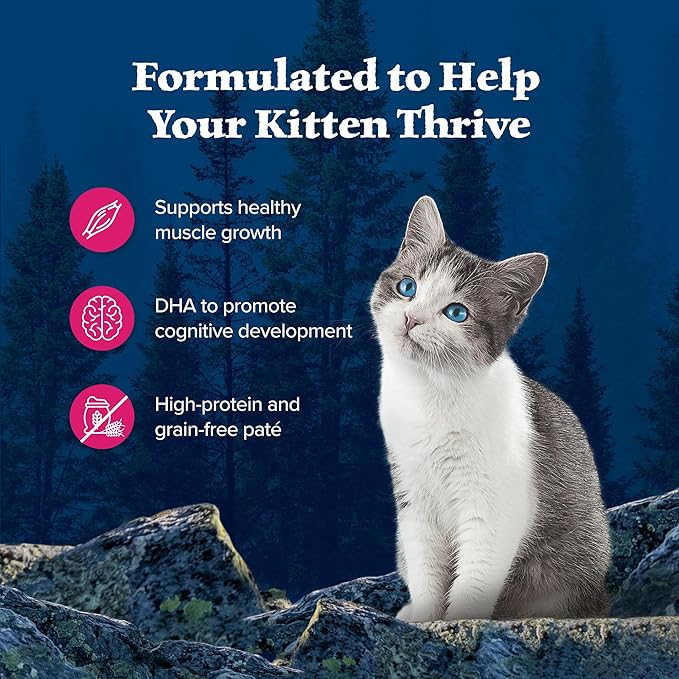 Blue Buffalo Wilderness Natural High Protein Grain Free Wet Food for Kittens, Salmon Pate, 3-oz, 24 Count