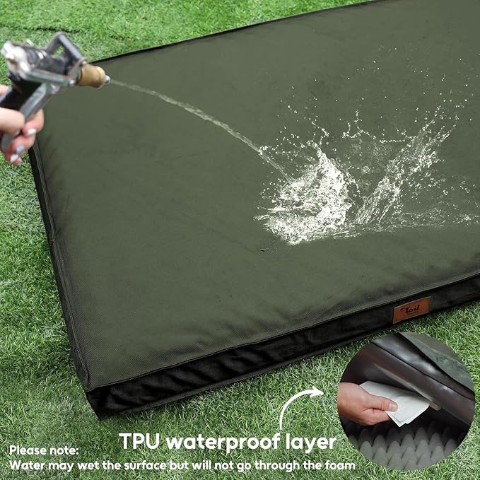Outdoor Dog Bed for Small Dogs & Cats, Waterproof Dog Crate Mat Orthopedic Egg Crate Foam with Washable Removable Oxford Cover, Dark Green