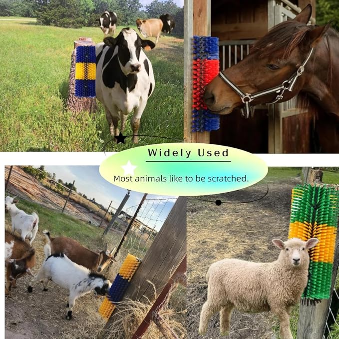 2PCS Livestock Scratching Brush, Scratcher Post with Cleaning Brush, Grooming and Massage Brushes for Goat Horse Cow, Animals Back Scratching Itch Brushes (Blue 2, 2 pack)