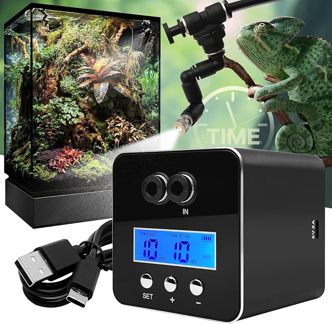 Reptile Smart Mister, Reptile Humidifiers Misting System Automatic with Timer, Terrariums Humidifier with 360°Adjustable Misting Nozzles, Spray Kit for Rainforest Plants Amphibian