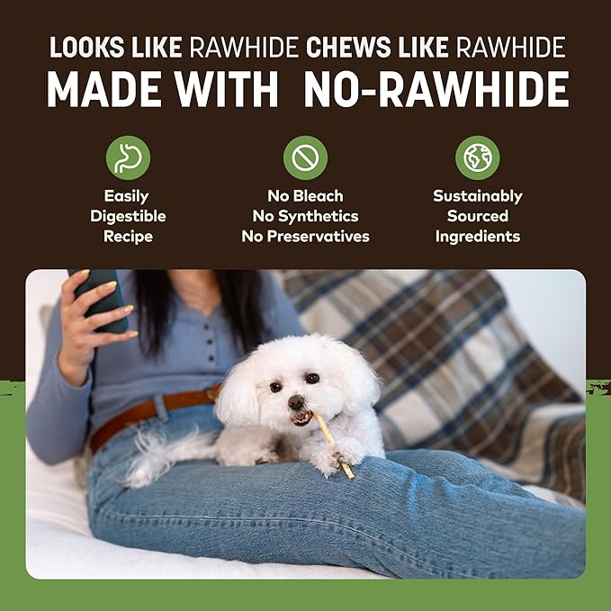 Earth Animal No Hide Stix - Long Lasting Rawhide Free Small Dog Chews Sticks, Pork - 90 Count