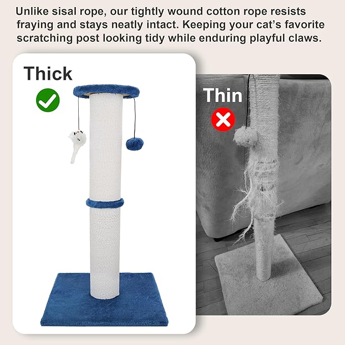 Cat Scratching Post 34 Inches Heavy Duty and Thicker Cat Scratching Post Sisal Rope with Hanging Ball and Mice Scratching Post for Indoor Cats and Adult(Bright Green)
