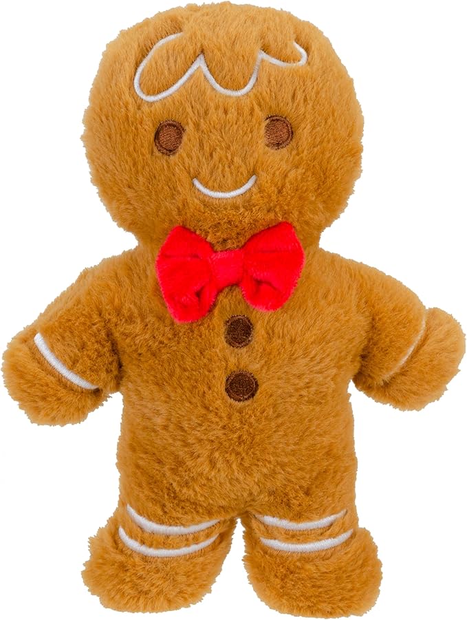 Holiday Plush Pet Toy Fun for Christmas Designs with Squeaker Dog Chew Toy (9" Gingerbread Duo w/Squeaker)