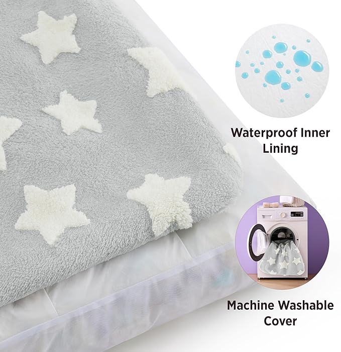 Lesure Extra Large Dog Bed-Thick Shredded Chopped Foam Pet Bed Indoor with Removable Cover, Cute Modern Fuzzy Plush & Anti Slip Bottom, Grey