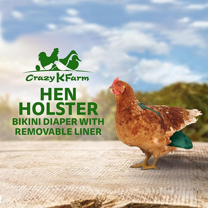 Hen Holster Bikini Diaper, Bird Diaper & Harness for Hens, Roosters, Ducks, Geese - with Removable Vinyl Liner, Adjustable Fit for Outdoor Adventures & Indoor Use - Easy to wear - S/M, Green