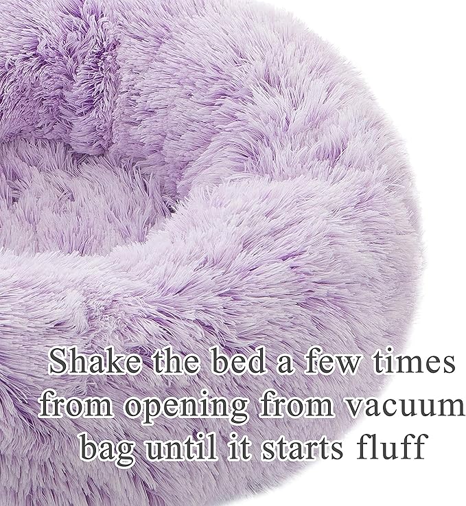 Dog Bed Large, Soft Round Cuddler Dog Beds Fluffy Plush Faux Fur Pet Beds, Anit-Anxiety Self-Warming Comfy (28", Purple)
