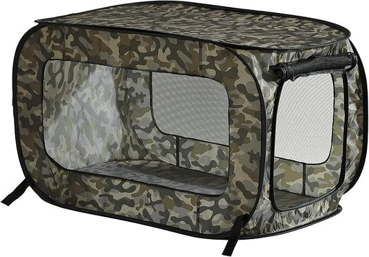 Beatrice Home Fashions Portable, Collapsible, Pop Up Kennel Travel Cat and Dog Crate, 36" L x 22" W x 22" H, Camo Green