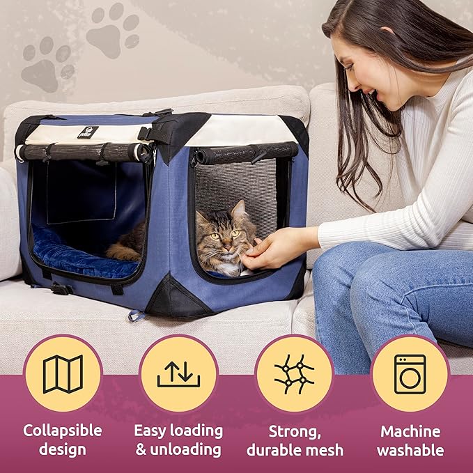 Soft-Sided Cat & Dog Pet Carrier, Large 24"x16"x16", Fits Large Cat, 2 Cats, or Medium Dog Comfortably, Great for Travel & Vet Visits, Privacy Windows, Removable Bed, Locking Zippers, Folds Flat