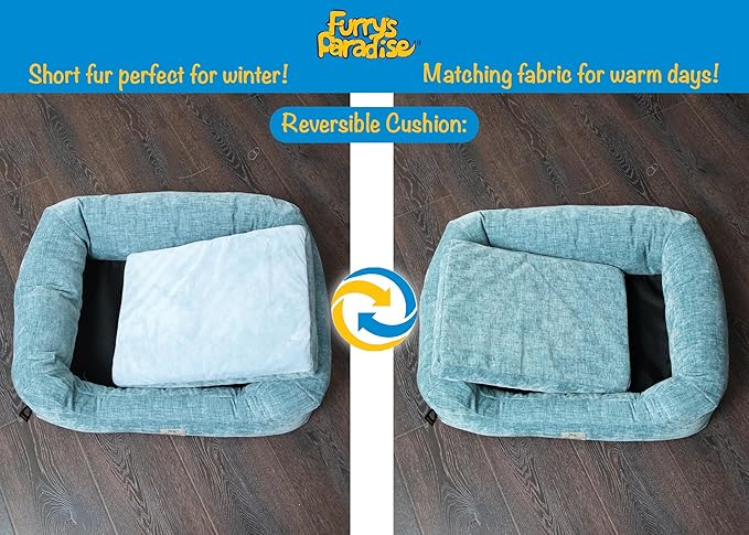 Furry's Paradise Foam Cuddler Pet Bed with Waterproof Liners, Reversible Cushion, Washable Cover, Recycled Fibers and Non-Slip Bottom. (Shallow Seas, Orthopedic Small)