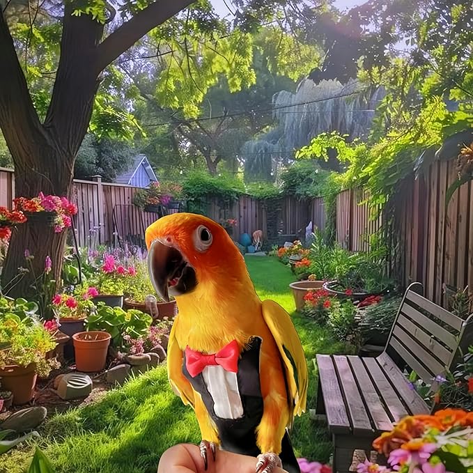 Bird Diapers Bird Harness Tuxedo Flight Suits with 80in Flying Leash Parrot Nappy with Waterproof Inner Layer Urine Wet Suite for Cockatiel Conure Parakeet Macaw Budgie-Black,M