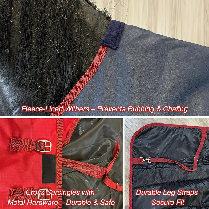 BARN & STABLE 600Denier 3000mm/3000mvp Super Waterproof & Breathable Horse Blankets for Winter with 200g Fill