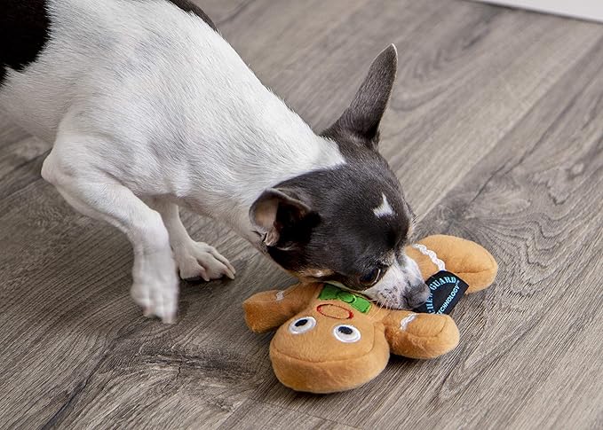 goDog Christmas Gingerbread Man Squeaky Plush Dog Toy, Chew Guard Technology - Brown, Small (Pack of 2)