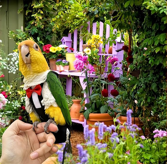 Bird Diapers Bird Harness Tuxedo Flight Suits with 80in Flying Leash Parrot Nappy with Waterproof Inner Layer Urine Wet Suite for Cockatiel Conure Parakeet Macaw Budgie-Black,M