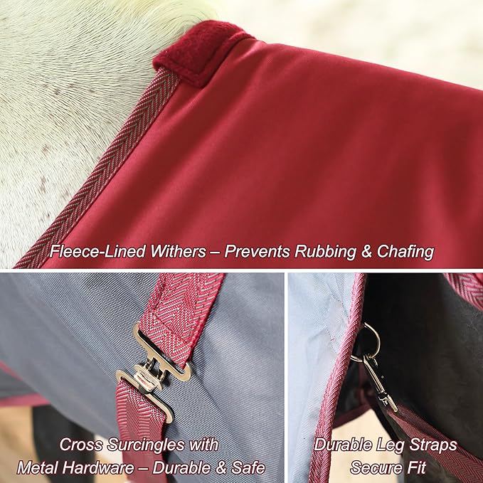 BARN & STABLE 600Denier 3000mm/3000mvp Super Waterproof & Breathable Horse Blankets for Winter with 200g Fill