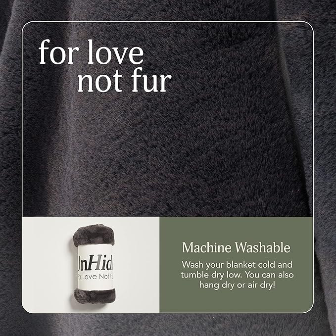 UnHide Lil’ Marsh - Faux Fur Blanket - Durable, Lightweight, Extra Soft Blanket - Machine Washable - Charcoal Charlie, Small (50” x 60”)