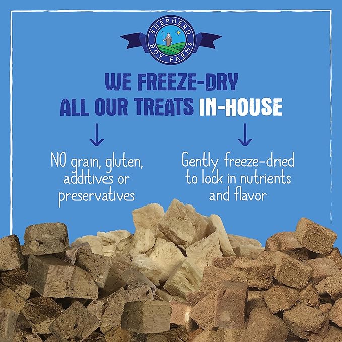 Shepherd Boy Farms Freeze Dried Dog and Cat Treats, Bison Liver, All Natural Freeze-Dried Dog Treat & Snacks, Made in USA, High in Protein, Essential Nutrition of Raw Food, 3oz