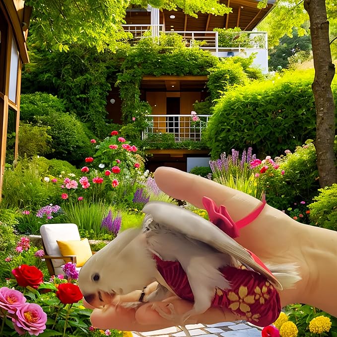 2Pcs Bird Diapers Bird Harness Flight Suits Diapers with 80in Flying Leash Parrot Nappy with Waterproof Inner Layer for Cockatiel Budgie Conure Parakeet Lovebird-Red&Dark Blue Sakura