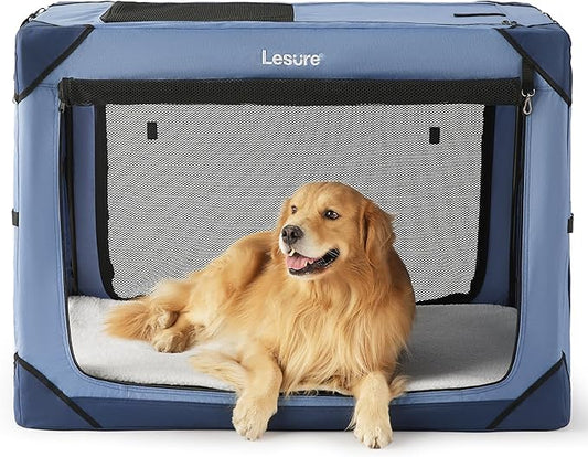 Lesure Collapsible Dog Crate - Portable Travel Kennel for Extra Large Dog, 4-Door Pet Crate with Durable Mesh Windows, Indoor & Outdoor, Blue