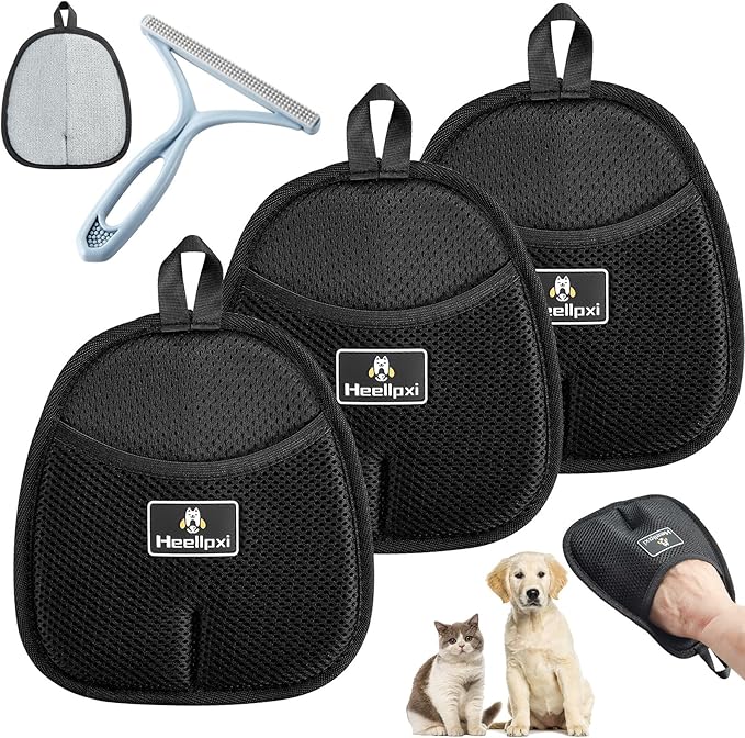 3Pcs Gloves Pet Hair Removal, Pet Hair Remover Glove, Washable Reusable Dogs Cats Hair Gloves for Furniture Bed Sheets Couch Clothes Carpet Car