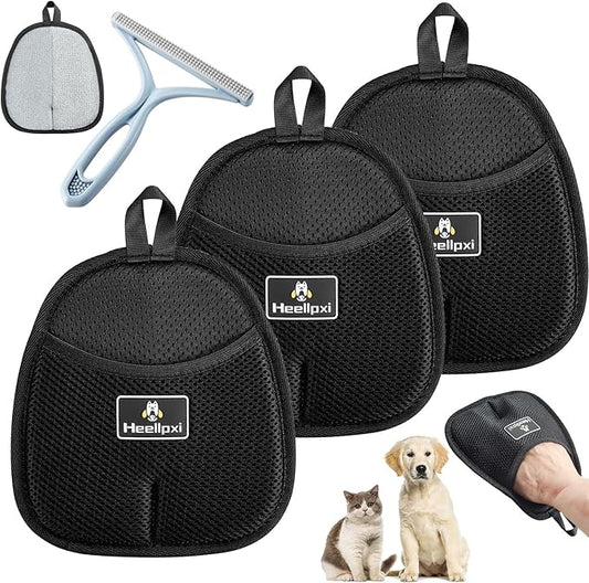 3Pcs Gloves Pet Hair Removal, Pet Hair Remover Glove, Washable Reusable Dogs Cats Hair Gloves for Furniture Bed Sheets Couch Clothes Carpet Car