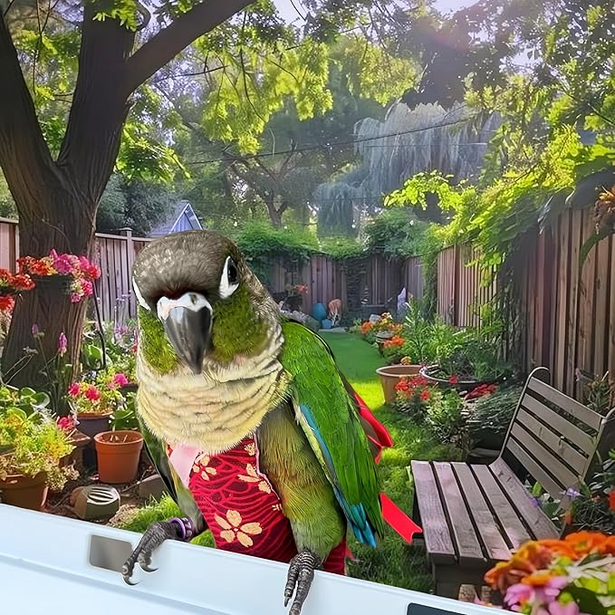 2Pcs Bird Diapers Bird Harness Flight Suits Diapers with 80in Flying Leash Parrot Nappy with Waterproof Inner Layer for Cockatiel Budgie Conure Parakeet Lovebird-Red&Dark Blue Sakura