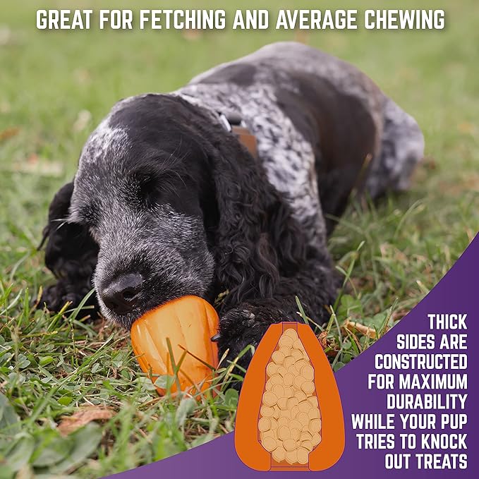 Chew King by Mammoth Premium Treat Dog Toy, Extremely Durable Natural Rubber Toy, Bacon Flavored Dog Treater, Orange Medium