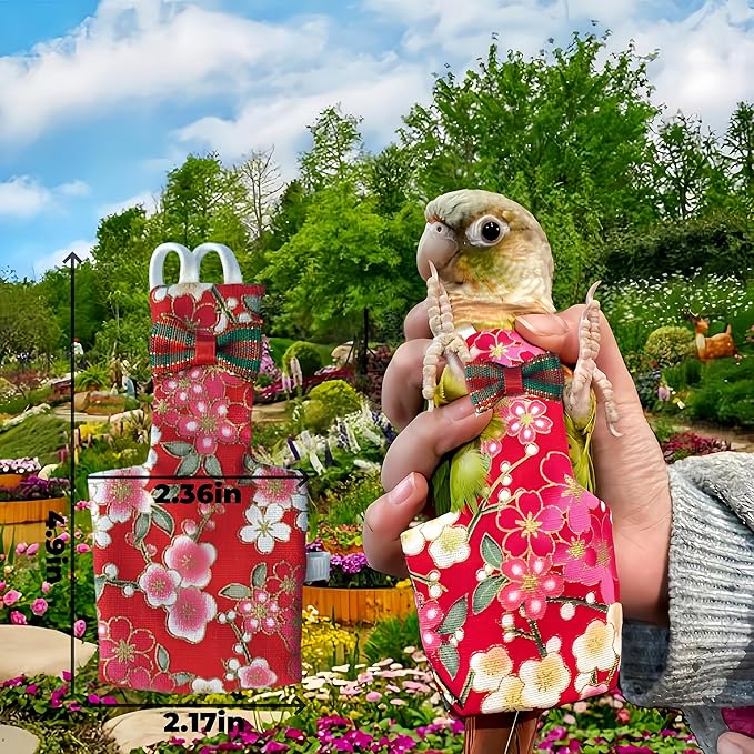 2Pcs Bird Diapers Bird Harness Flight Suits with 80in Flying Leash Reusable Parrot Nappy with Waterproof Inner Layer Urine Wet Suite for Cockatiel Budgie Conure Parakeet Lovebird-Red&White