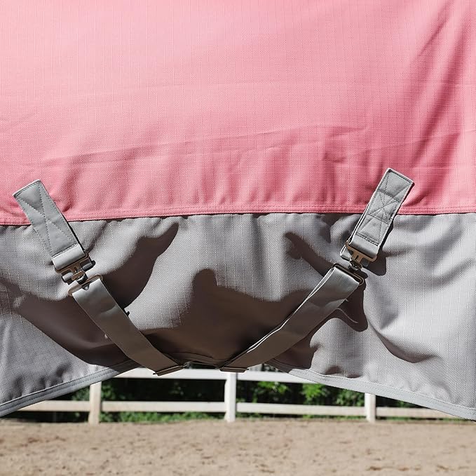 LEAFOREST 1200D Turnout Horse Winter Blanket Waterproof Breathable Snow Proof Heavy Blankets 200g Fill Sheet in The Barn, Stable, Stall, Pasture, Paddock Pink Grey 72 inches