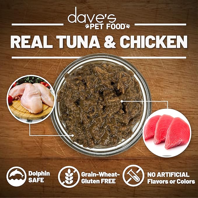 Dave's Pet Food Grain Free Wet Cat Food (Tuna & Chicken in Gravy), Naturally Healthy Canned Added Vitamins & Minerals, Wheat & Gluten-Free, 3 oz (24 Pack)