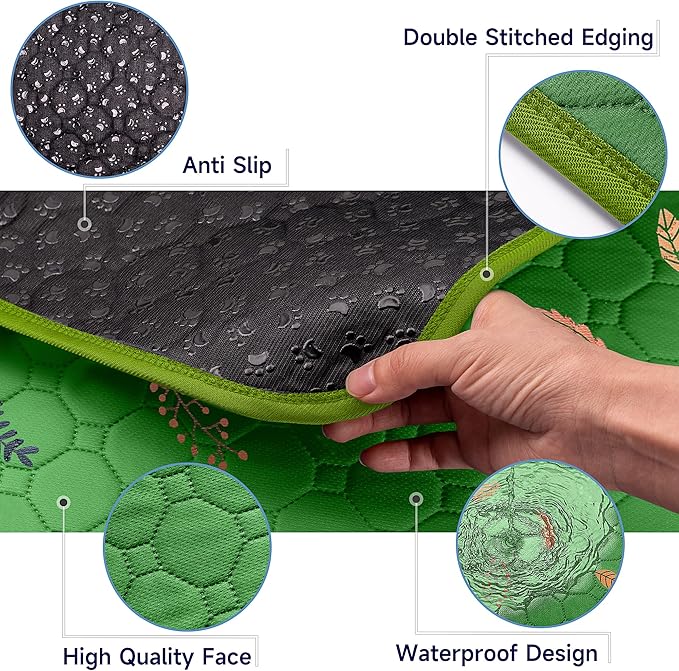 Sunheir Washable Pee Pads for Dogs Large 48" x 48" 2-Pack Reusable Puppy Pads Pet Training Pads, Absorb Dog Mats, Whelping Pad, Non-Slip Protects Against Urine Leakage (Leaves - Green, 48x48)