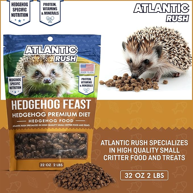 Atlantic Rush Hedgehog Feast Premium Food - 2lb Resealable Bag of Hedge Hog Delite- Small Critter Supplies Hedge Hog Food - Hedgehog Treats- Sourced & Made in The USA